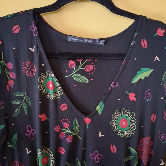 Gudrun Sjoden Black Modal Dress with Red And Green Floral Design Size Medium - Picture 6 of 13